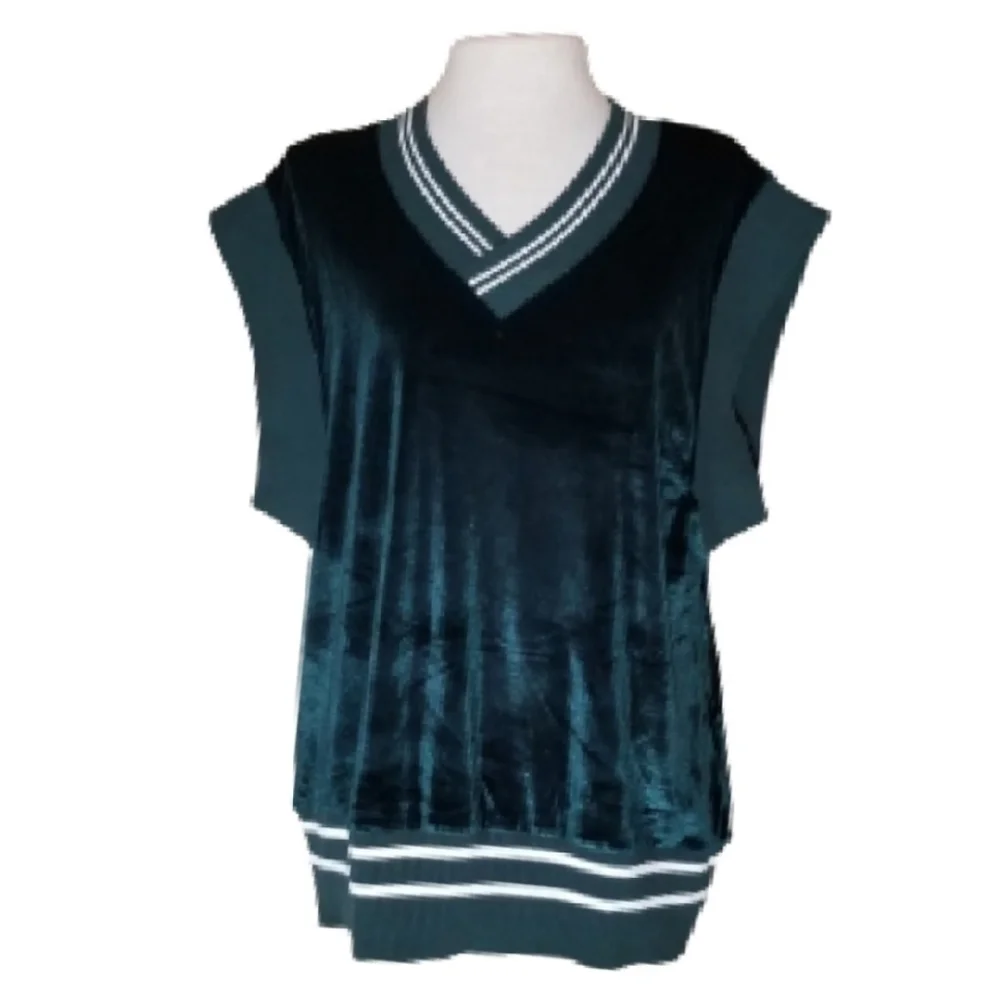 ASOS V-Neck Pullover Sleeveless Velour Sweater Vest Green Size S - Picture 10 of 12